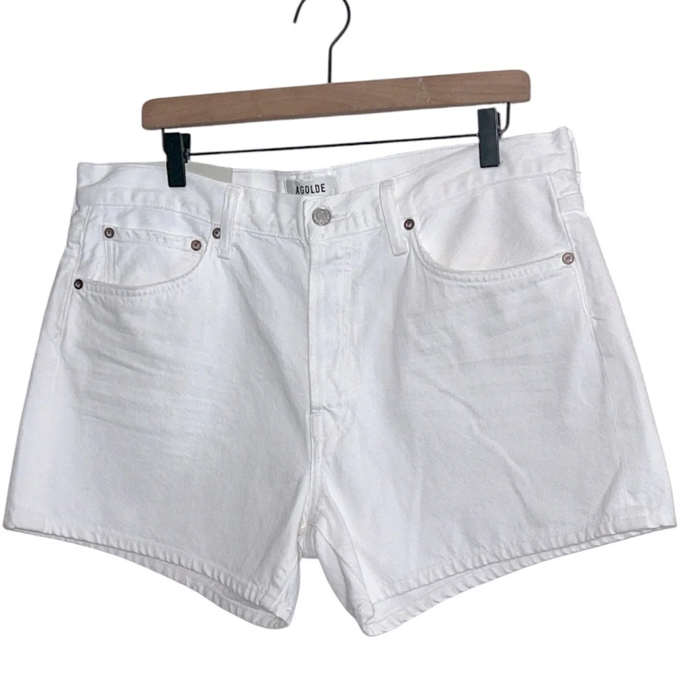 Agolde Parker Long Short High Rise Denim Shorts White Dough Size 32‎ NWT
